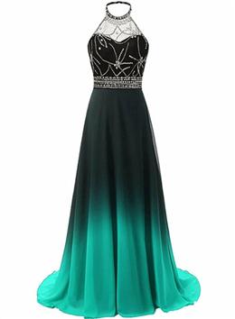 Picture of Green and Black Color Gradient Long Evening Prom Dresses, Wedding Party Gowns